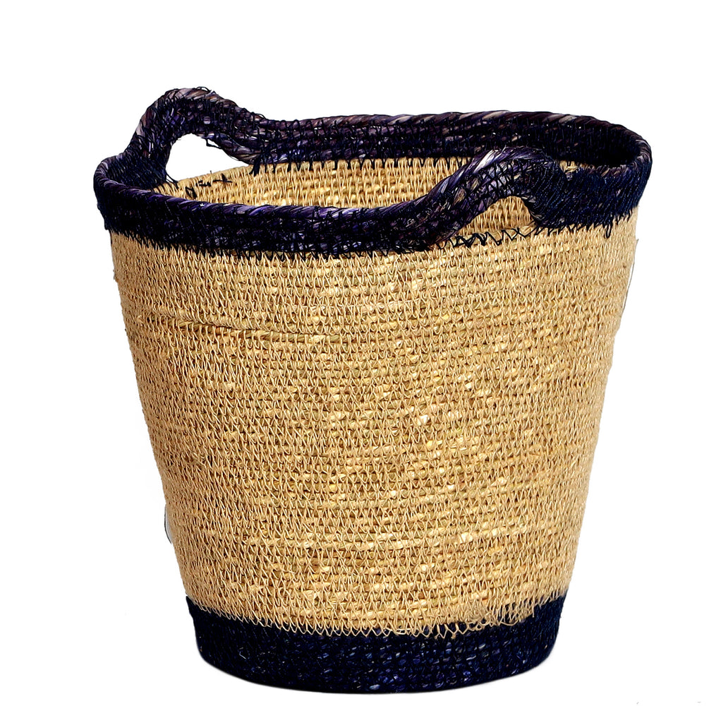 Small Blue Trim Rattan Basket