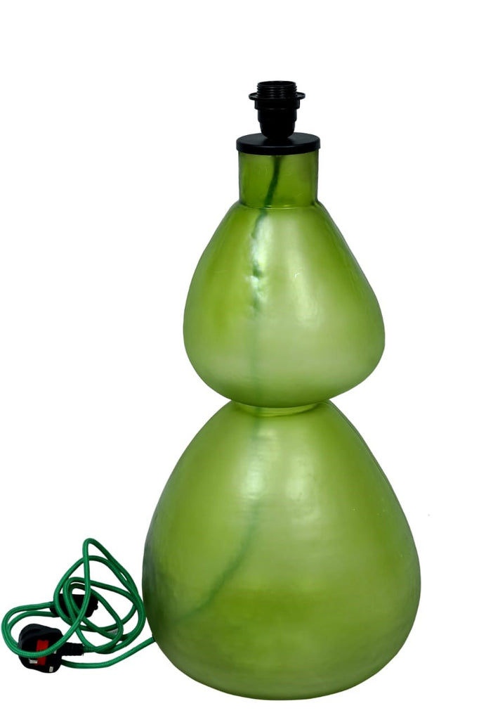 Glass bubble lamp base in matte green with green cord