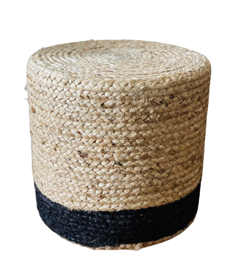 black single striped woven footstool