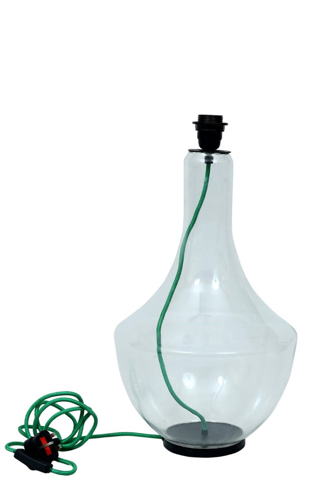 Glass urn lamp base- clear with green cord