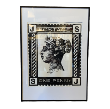 Postage stamp black glitter print