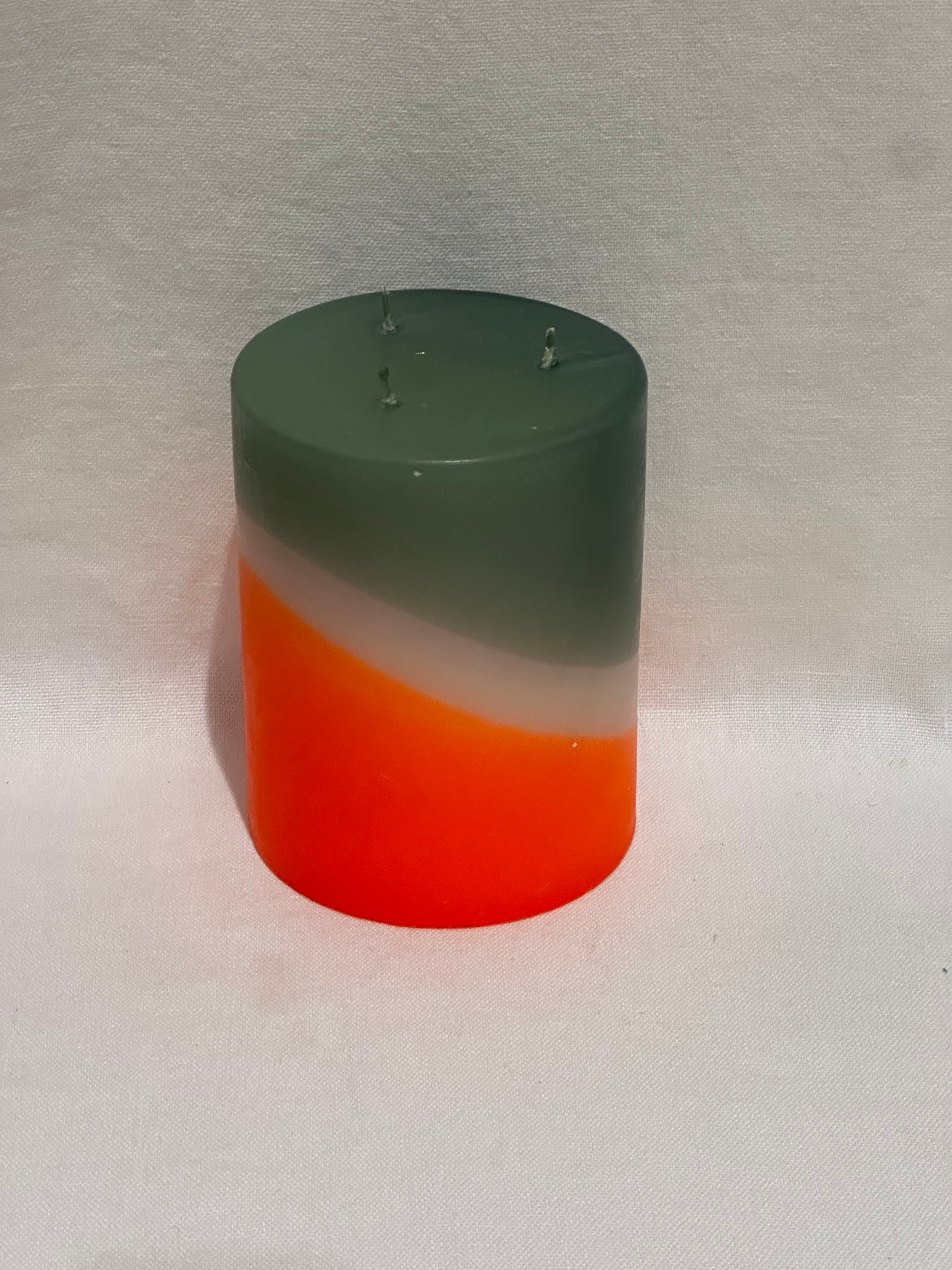 3 Colour Dipping Pillar Candle Orange /Green