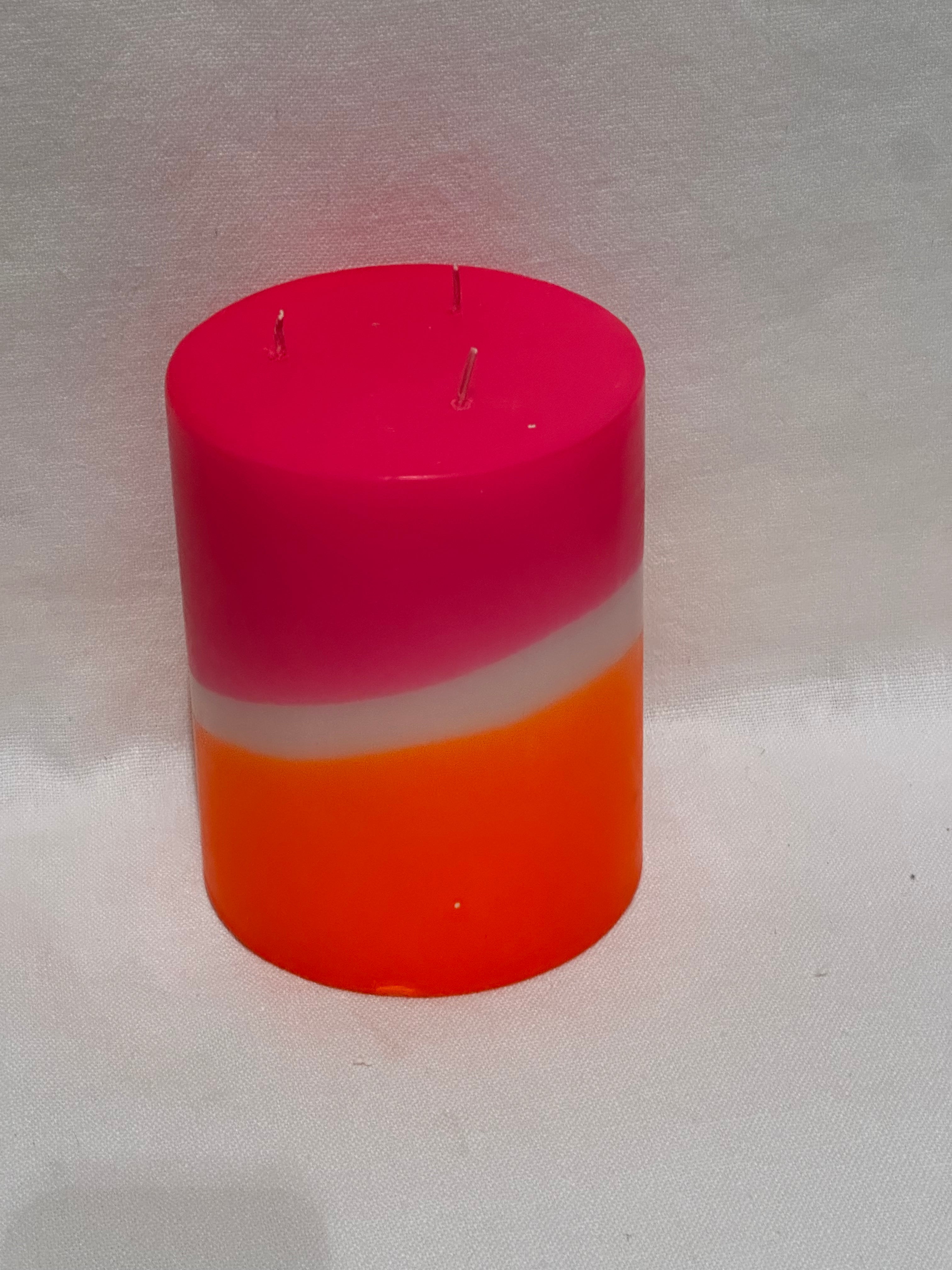 3 Colour Dipping Pillar Candle Pink/orange