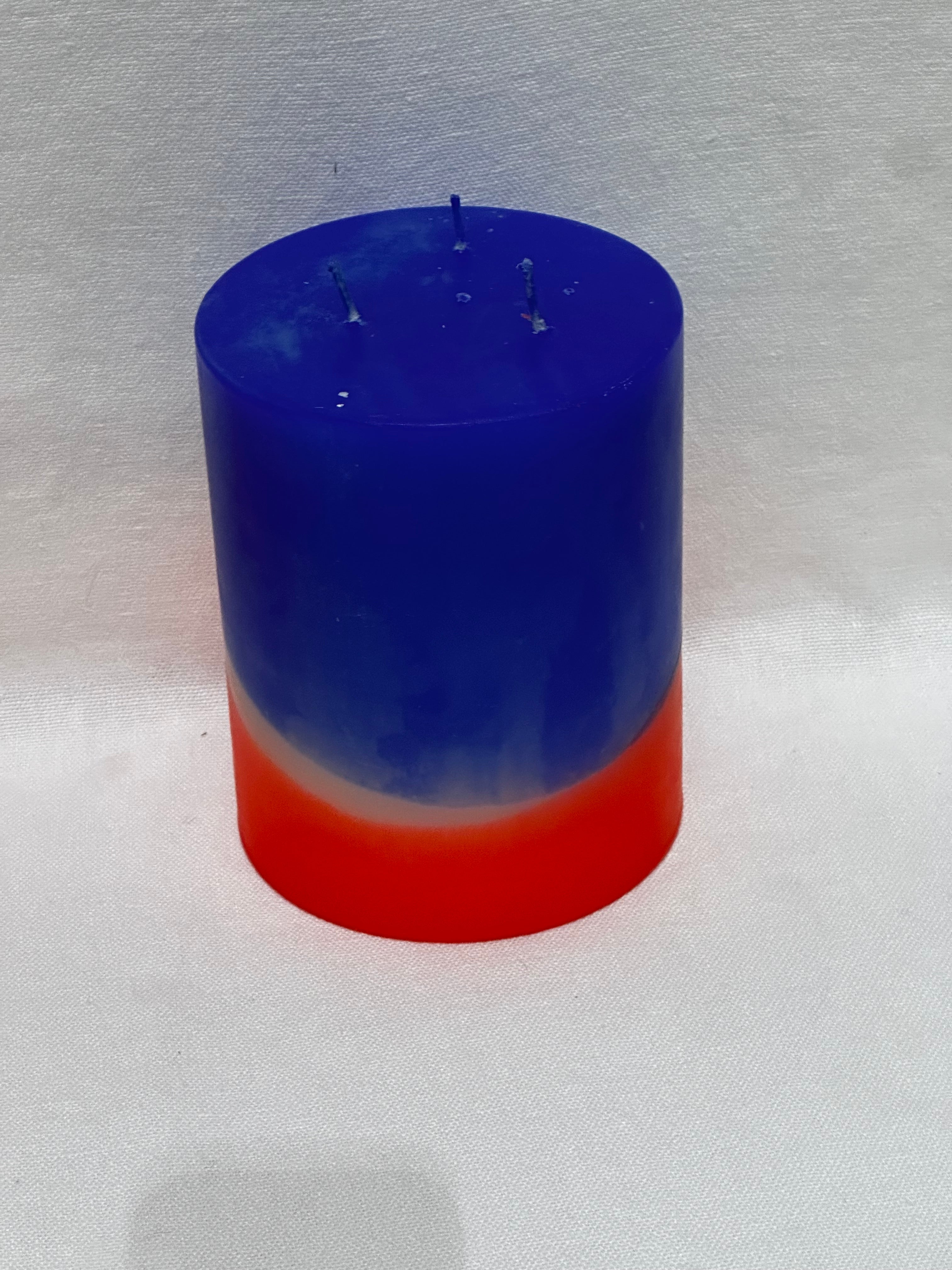 3 Colour Dipping Pillar Candle Blue/Orange