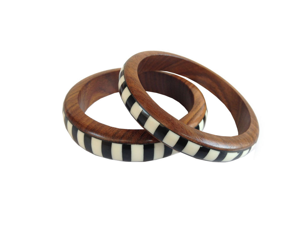 Black and white wooden bangles set of 2
