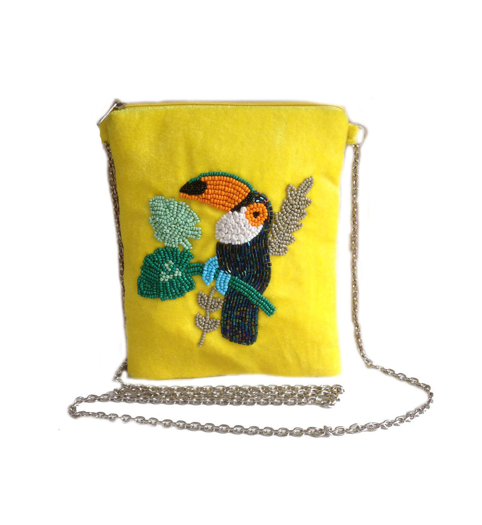 Velvet yellow tucan bag 