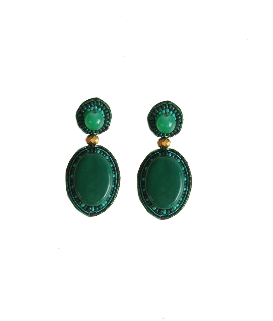 Green drop beaded earrings