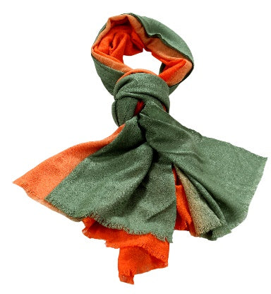 Orange and green wool scarf